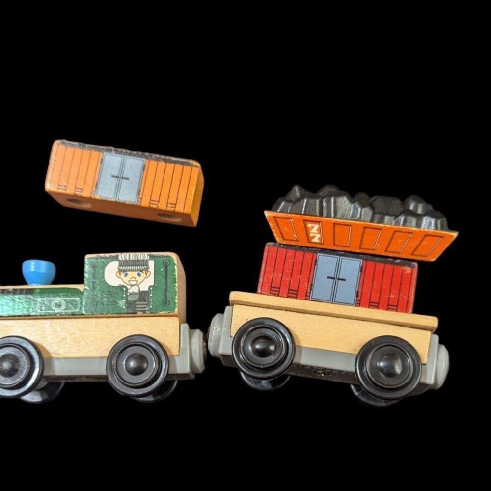 KidKraft‎ Wooden Train Toy Set With Cargo Coal Load - Interactive Play For Kids